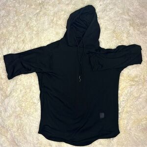 Long sleeved hooded shirt black XL slim fit thin and lightweight